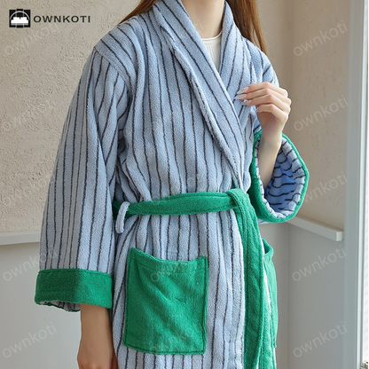 Pure Cotton Colorblock Striped Bathrobe