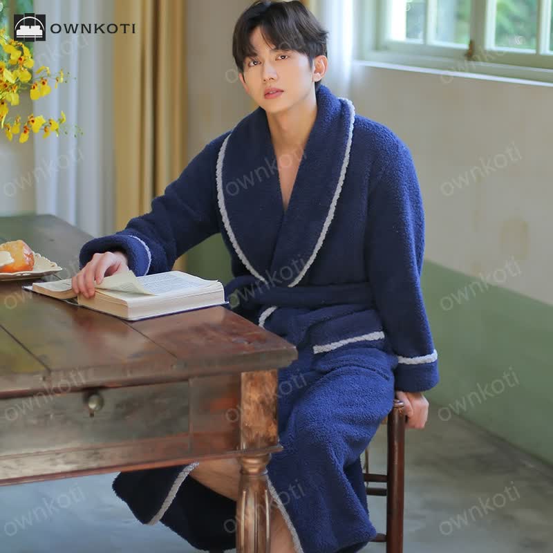 Winter Fleece Couple Lapel Neckline Bathrobe