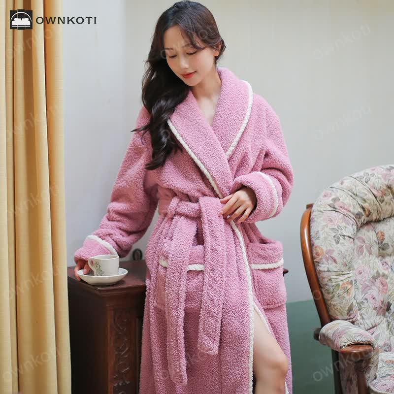 Winter Fleece Couple Lapel Neckline Bathrobe