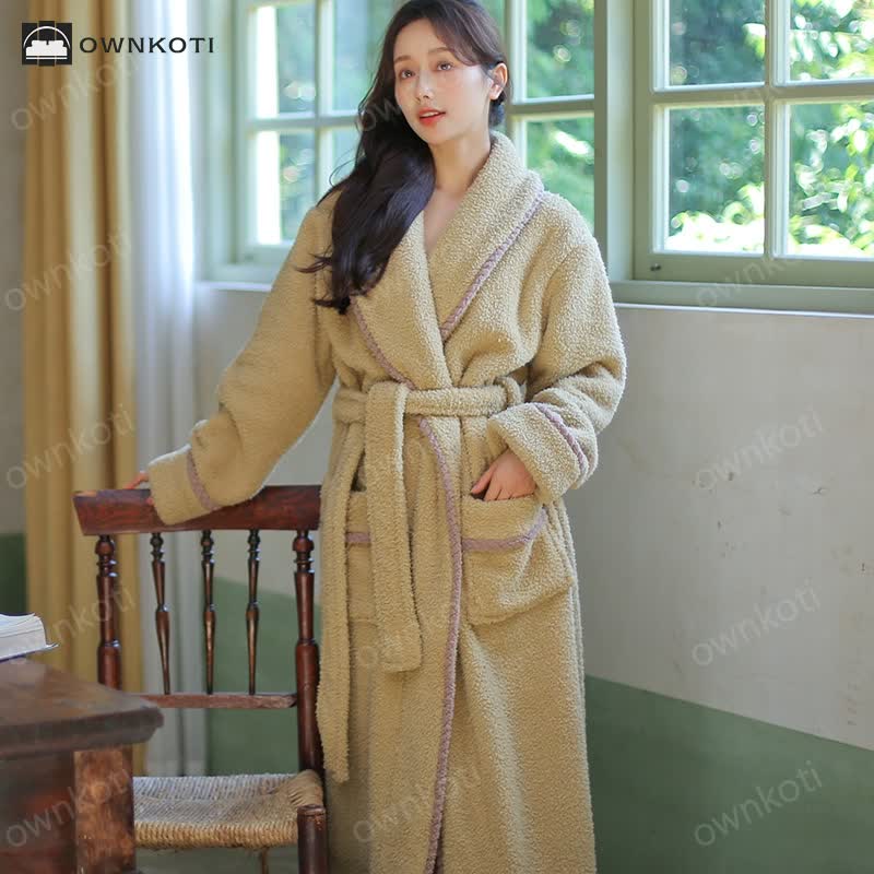 Winter Fleece Couple Lapel Neckline Bathrobe