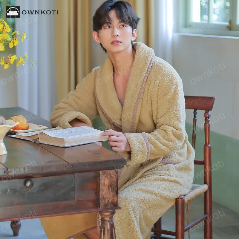 Winter Fleece Couple Lapel Neckline Bathrobe