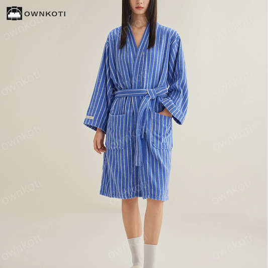 Pure Cotton Simple Striped Soft Bathrobe