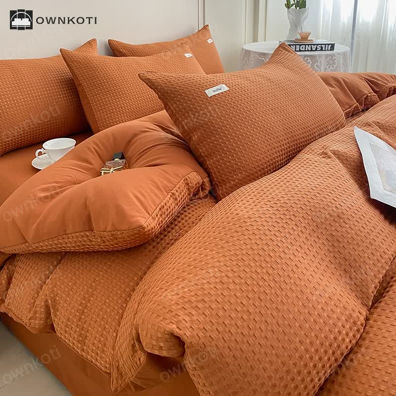 Waffle Texture Solid Color Bedding Set (4PCS)