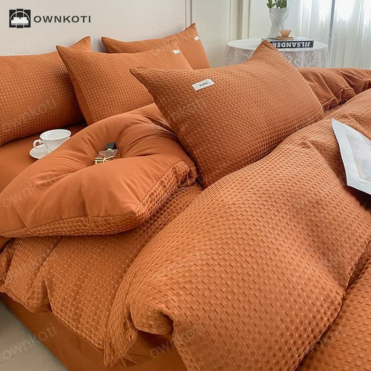 Waffle Texture Solid Color Bedding Set (4PCS)