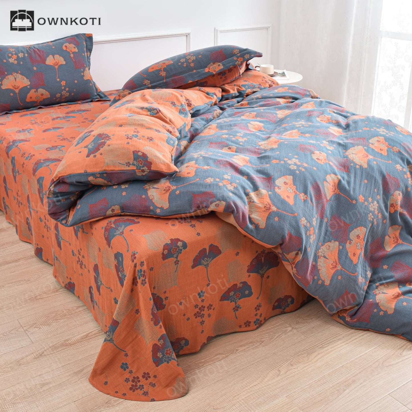 Cotton Ginkgo Leaf Duvet Cover Bedding Set (4PCS)