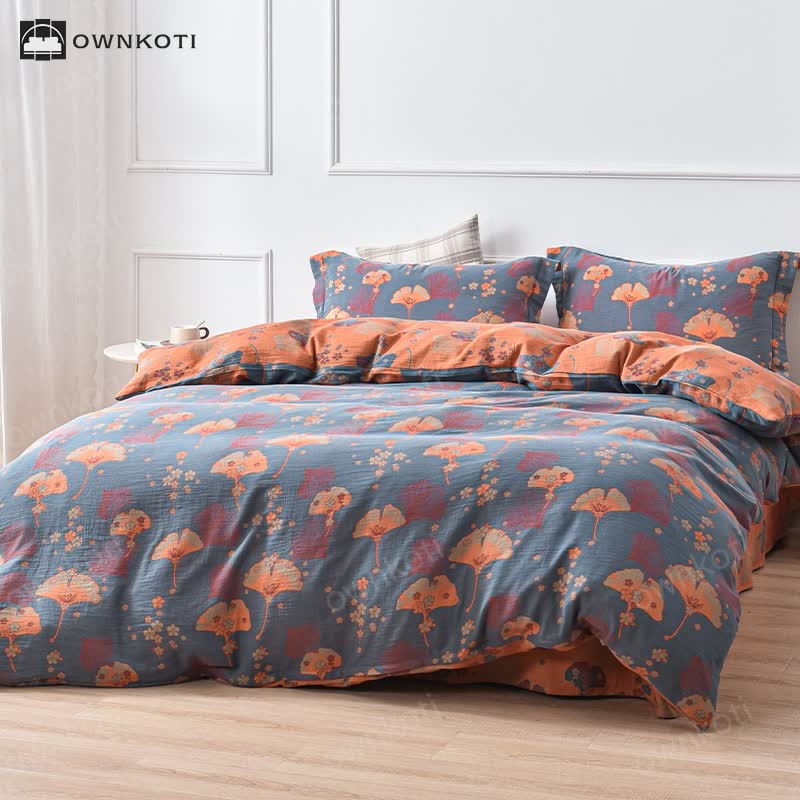 Cotton Ginkgo Leaf Duvet Cover Bedding Set (4PCS)