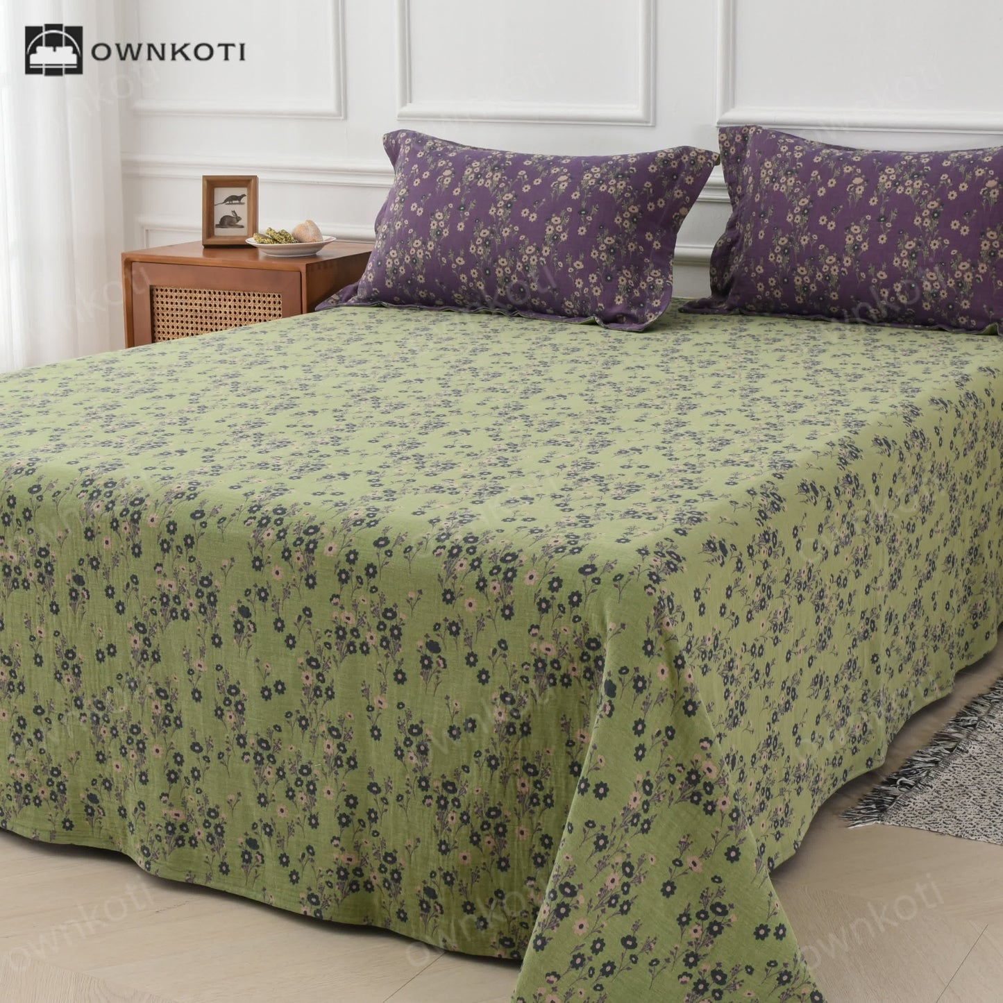 Cotton Gauze Floral Reversible Bedding Set (4PCS)