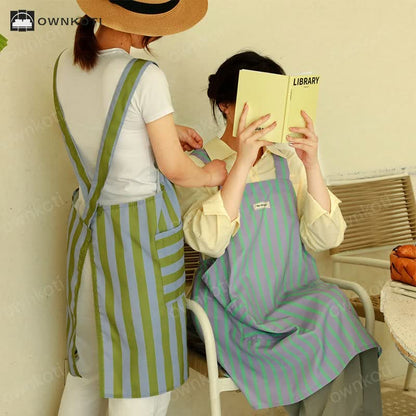 Simple Striped Waterproof Kitchen Apron