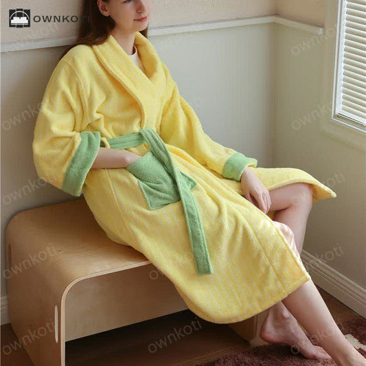 Pure Cotton Colorblock Striped Bathrobe