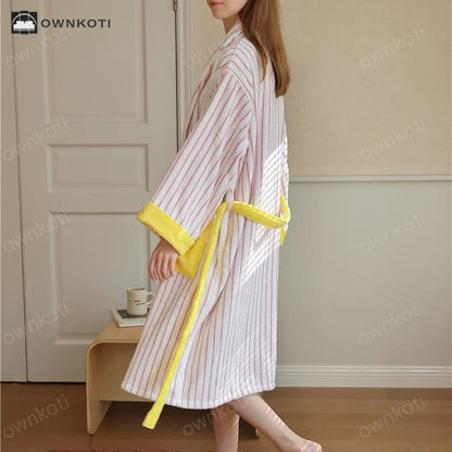 Pure Cotton Colorblock Striped Bathrobe