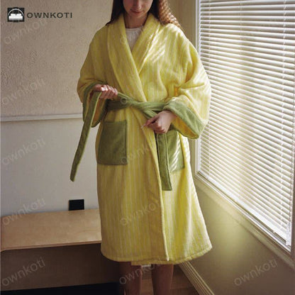 Pure Cotton Colorblock Striped Bathrobe