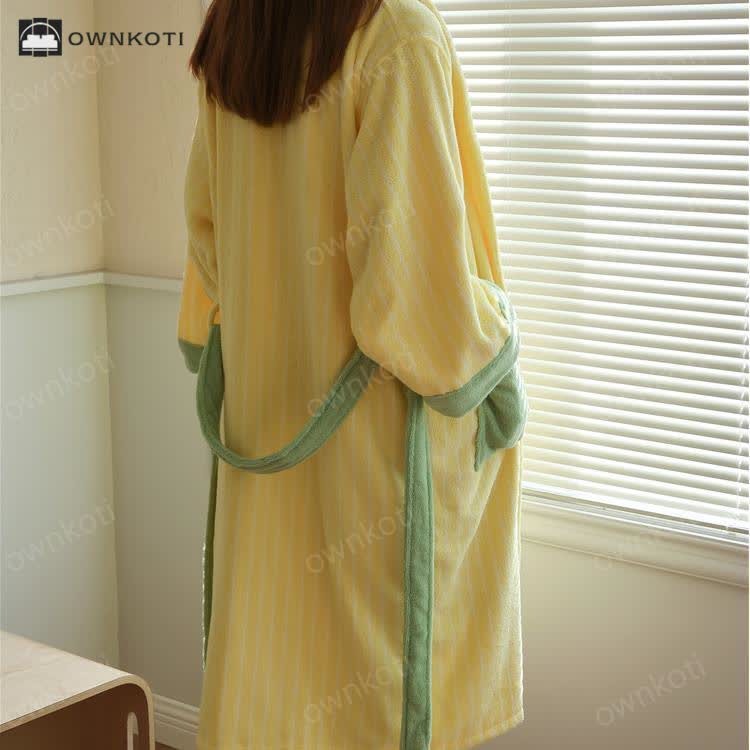 Pure Cotton Colorblock Striped Bathrobe