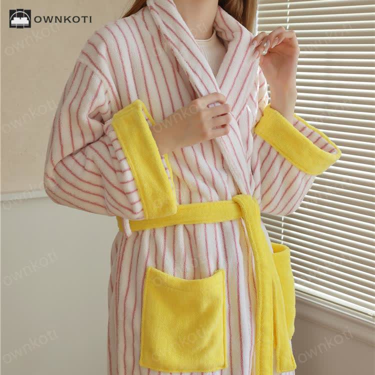 Pure Cotton Colorblock Striped Bathrobe