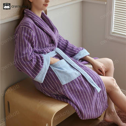 Pure Cotton Colorblock Striped Bathrobe