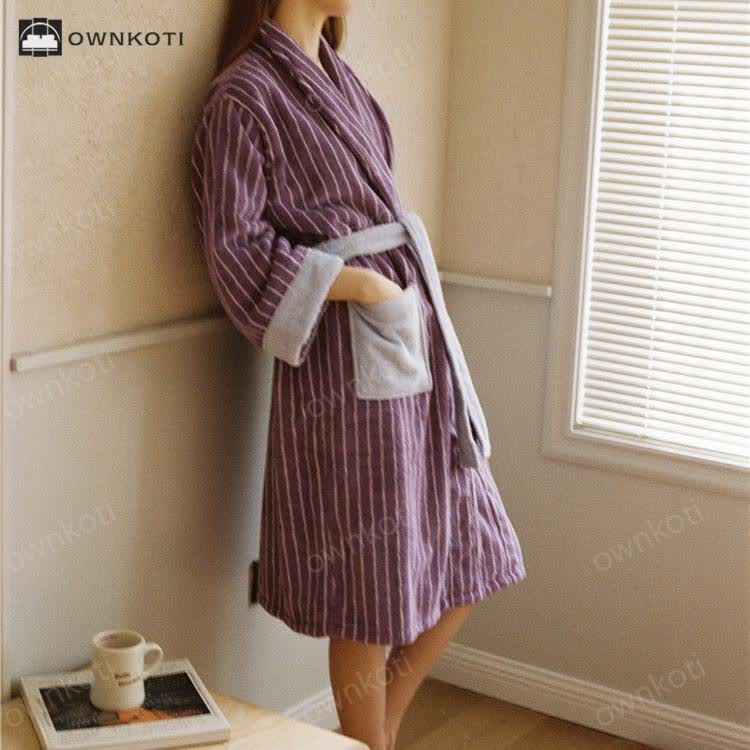 Pure Cotton Colorblock Striped Bathrobe