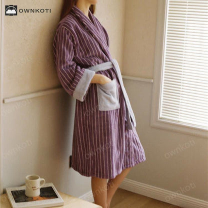 Pure Cotton Colorblock Striped Bathrobe