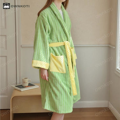 Pure Cotton Colorblock Striped Bathrobe