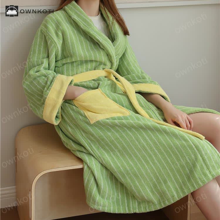 Pure Cotton Colorblock Striped Bathrobe