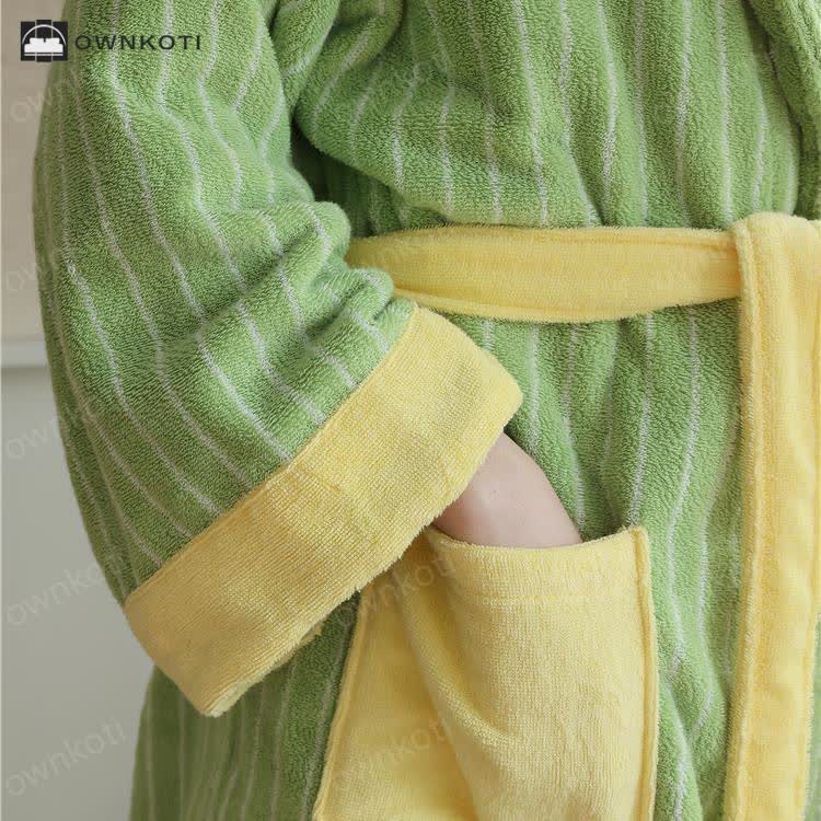 Pure Cotton Colorblock Striped Bathrobe