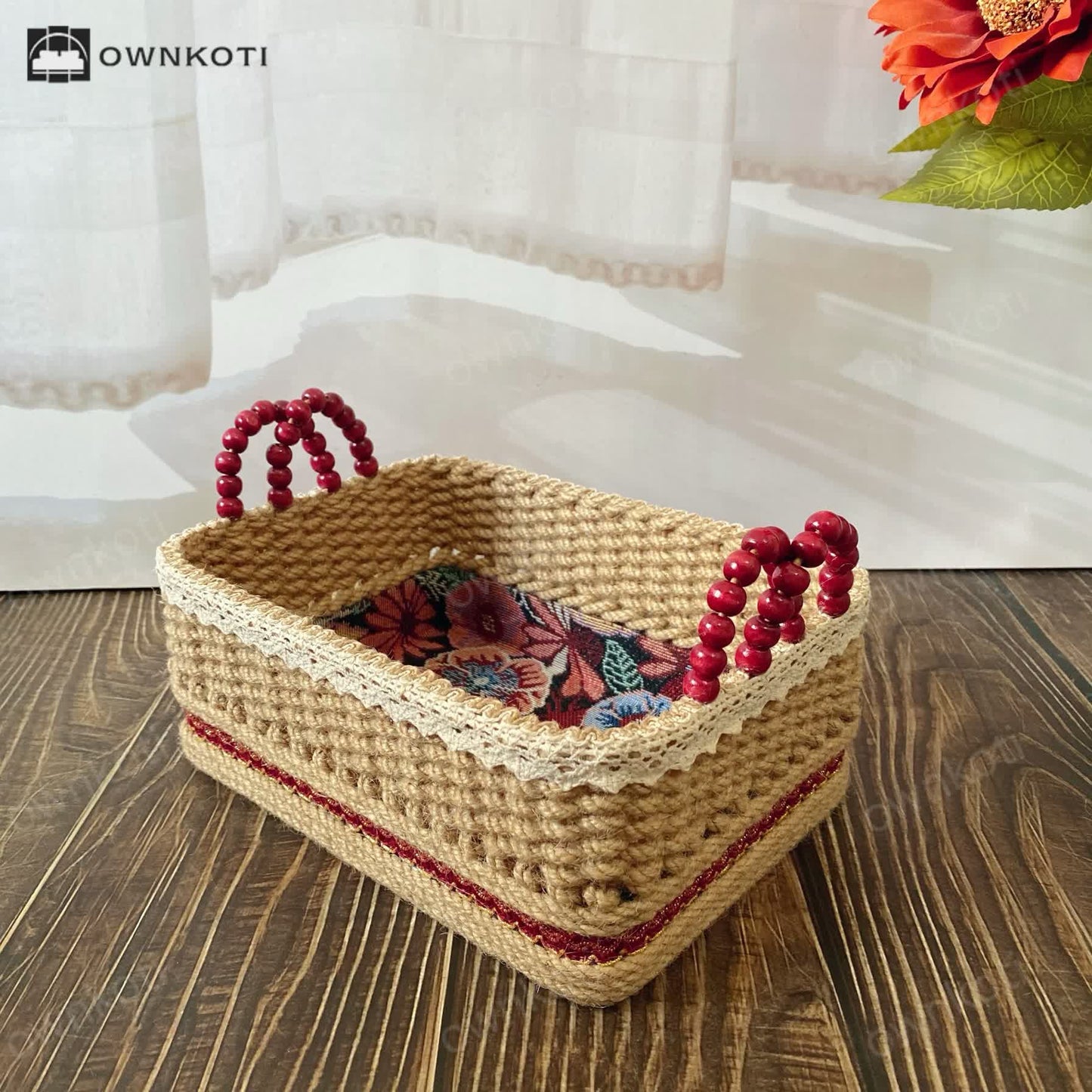 Handmade Vintage Floral Tabletop Storage Basket