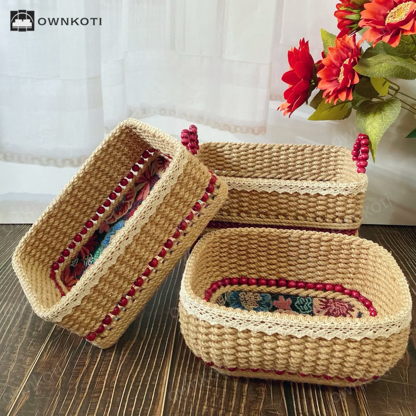 Handmade Vintage Floral Tabletop Storage Basket