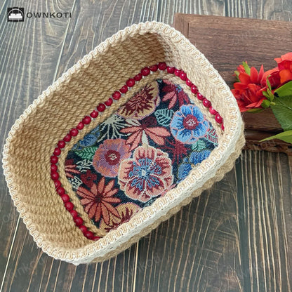 Handmade Vintage Floral Tabletop Storage Basket