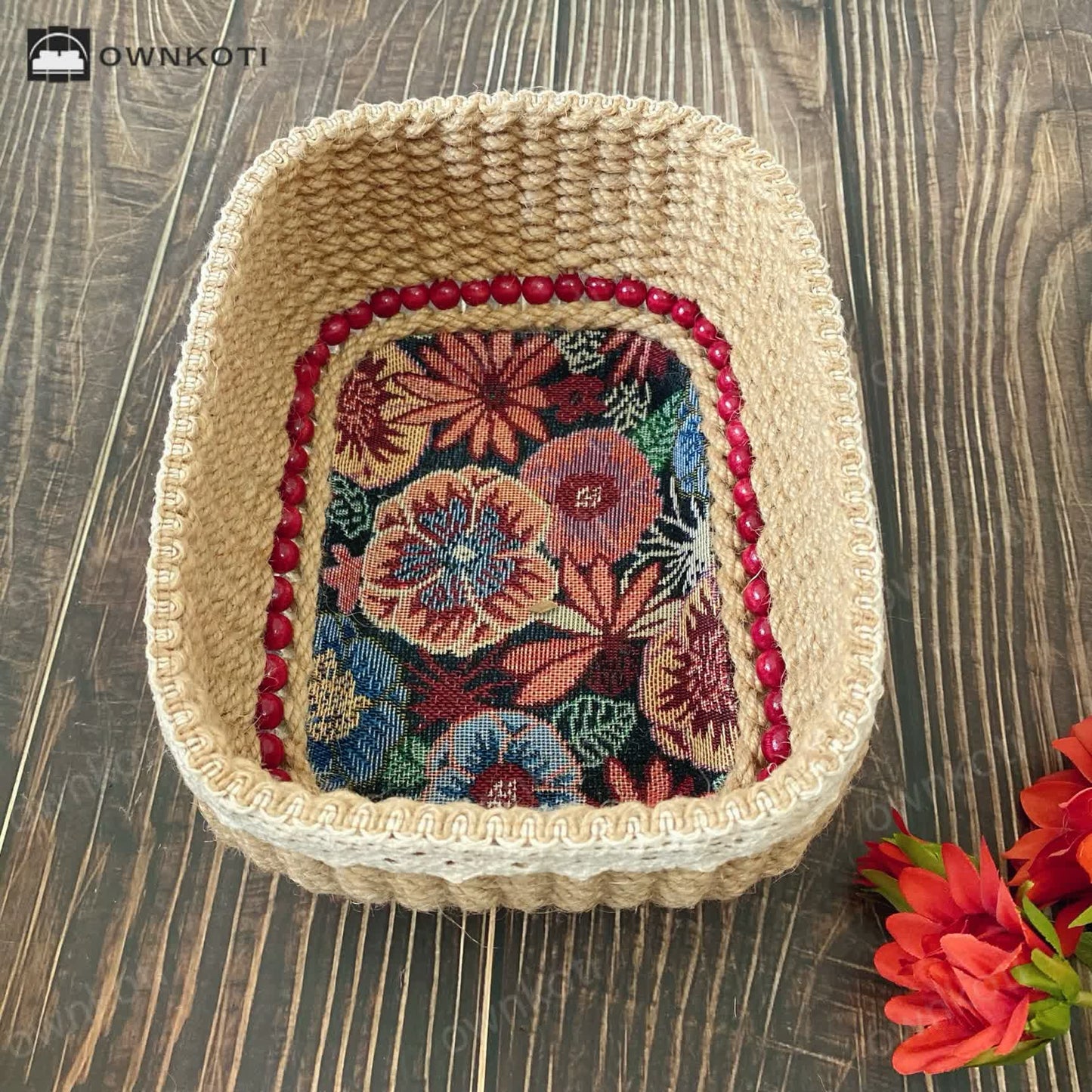 Handmade Vintage Floral Tabletop Storage Basket