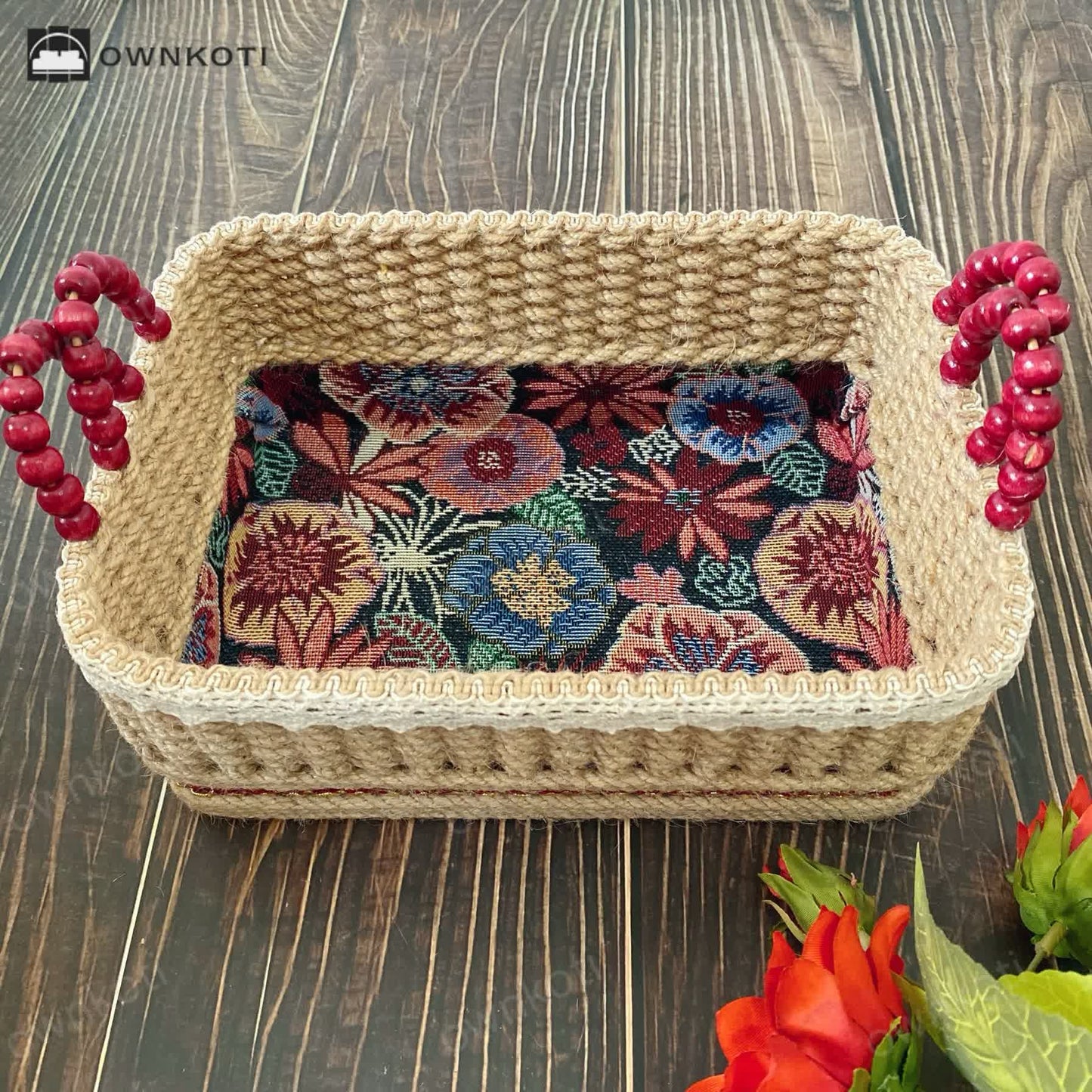 Handmade Vintage Floral Tabletop Storage Basket