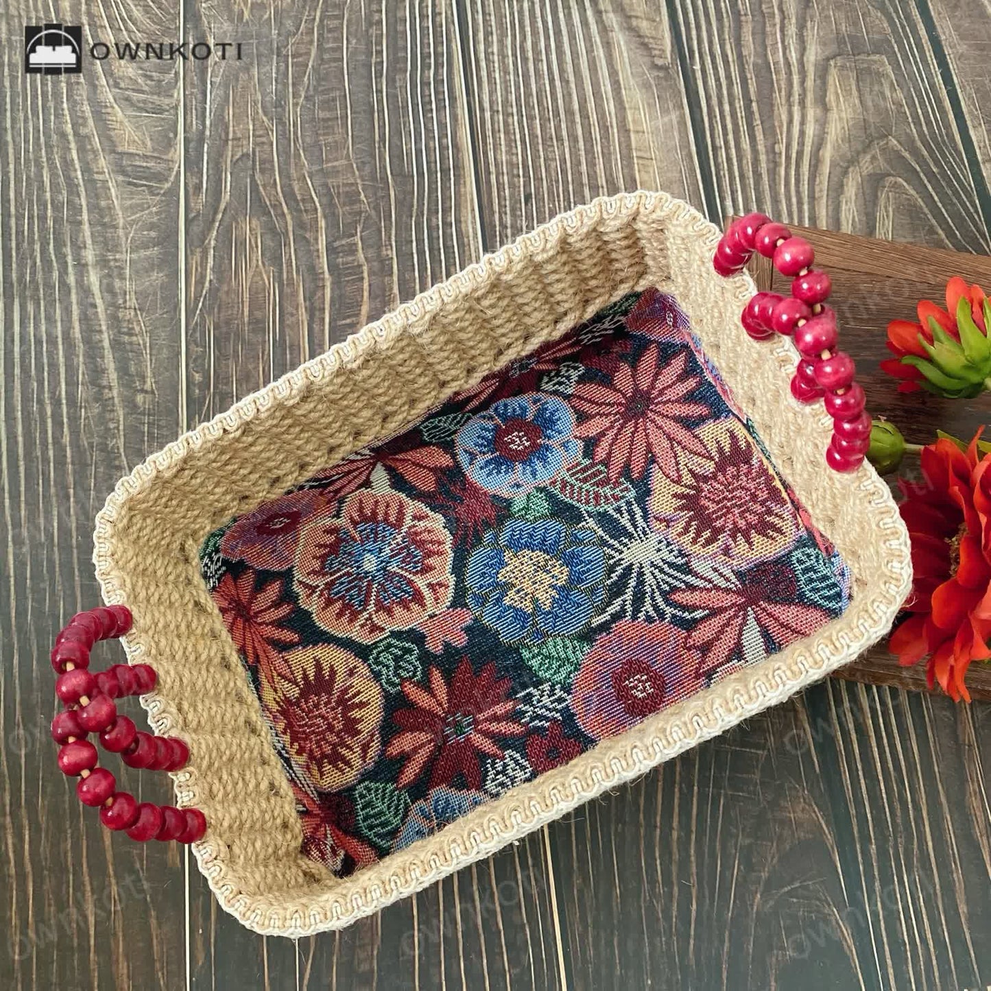 Handmade Vintage Floral Tabletop Storage Basket