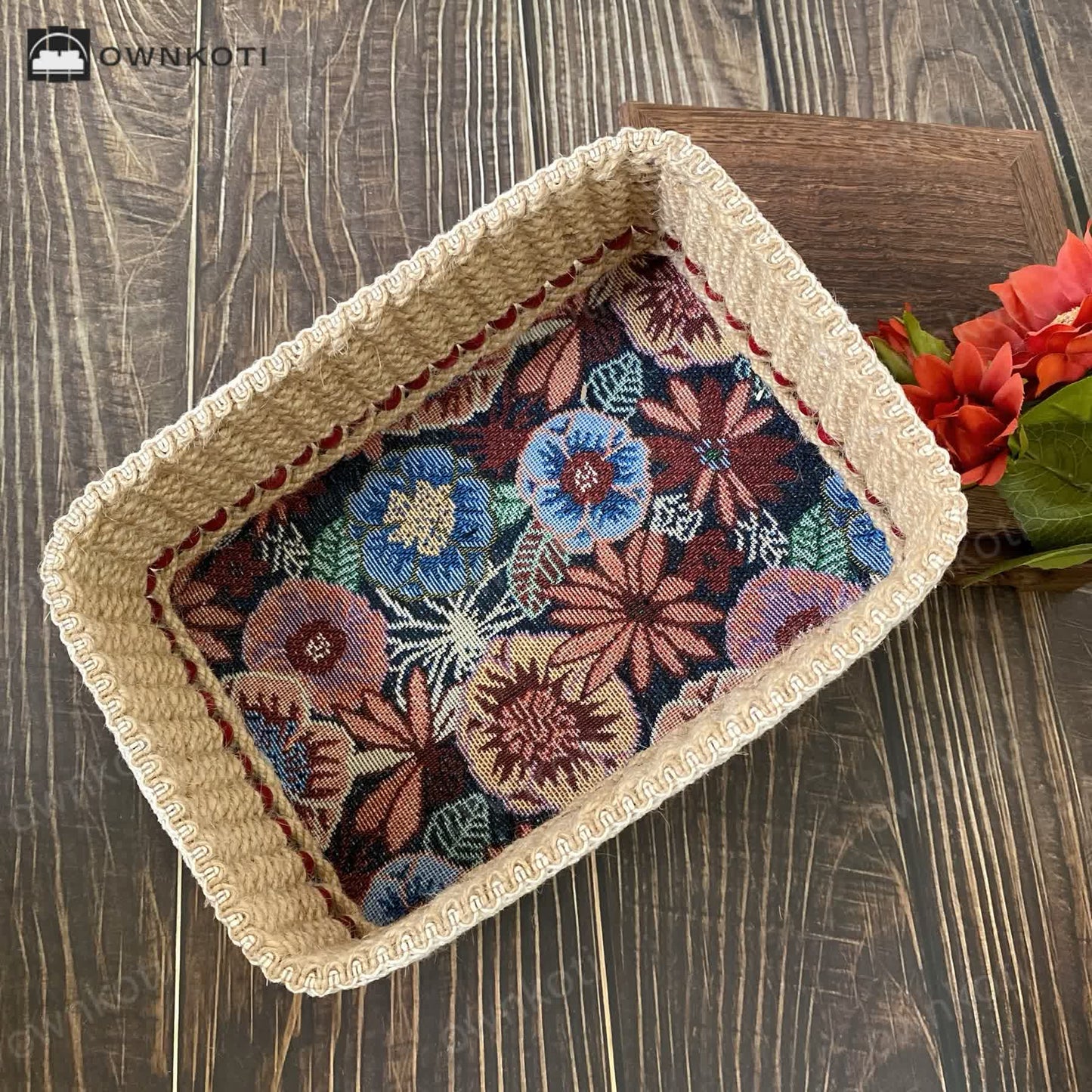 Handmade Vintage Floral Tabletop Storage Basket