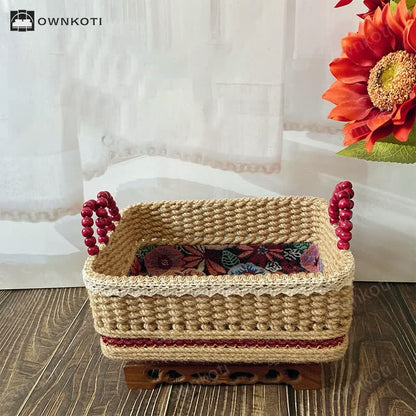 Handmade Vintage Floral Tabletop Storage Basket