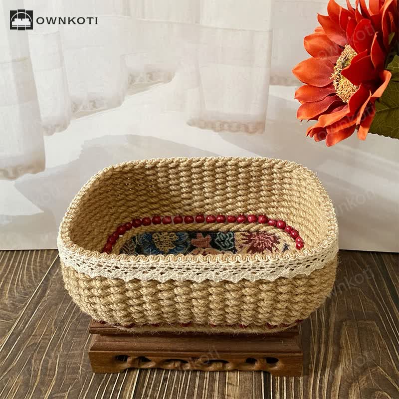 Handmade Vintage Floral Tabletop Storage Basket