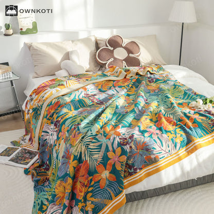 Vibrant Flower Leaf Cotton Gauze Quilt