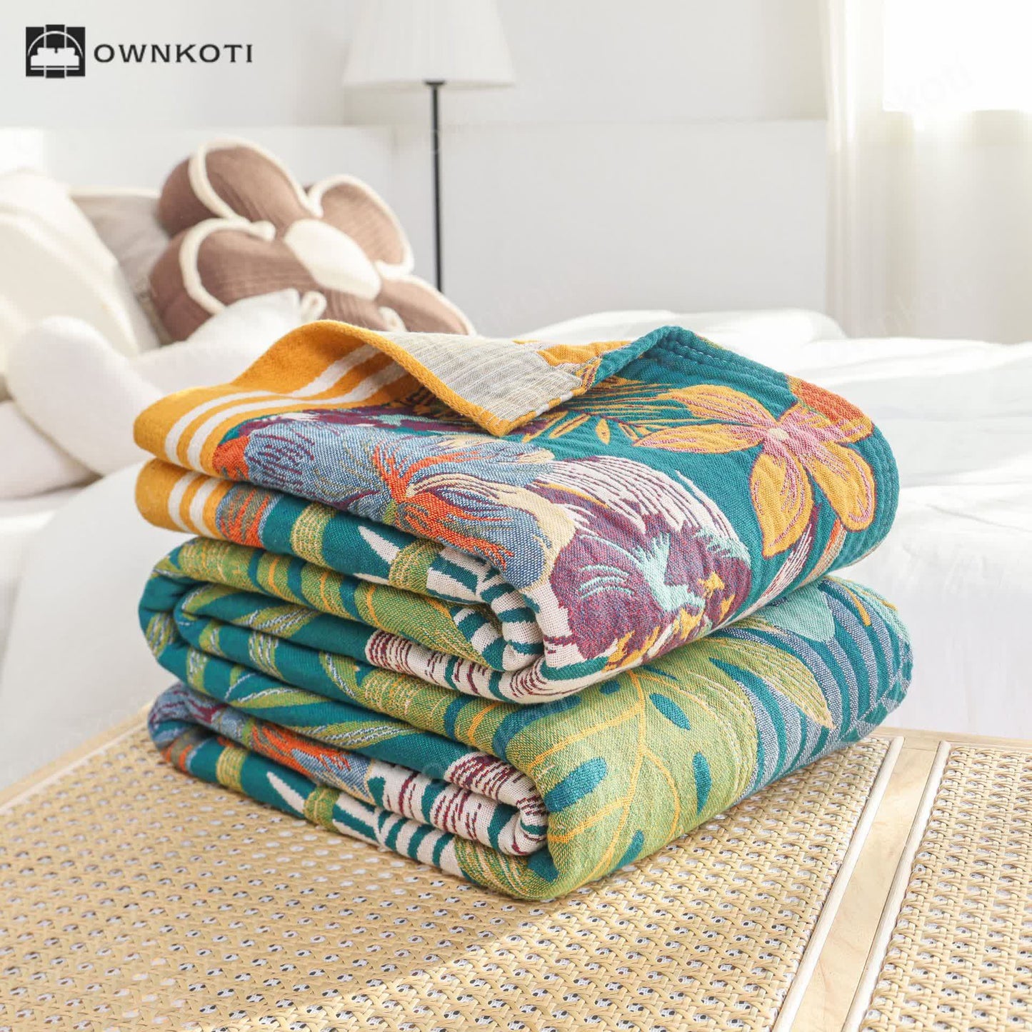 Vibrant Flower Leaf Cotton Gauze Quilt