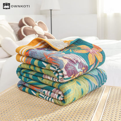 Vibrant Flower Leaf Cotton Gauze Quilt