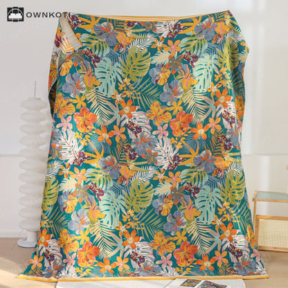 Vibrant Flower Leaf Cotton Gauze Quilt