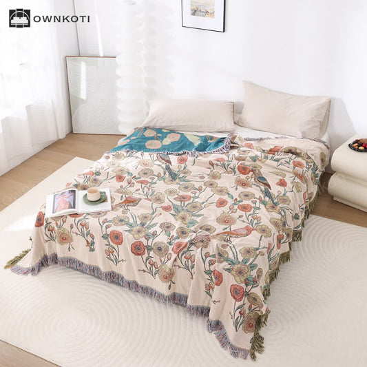 Cotton Gauze Floral Bird Lightweight Quilt