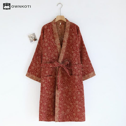 Vintage Rose Kimono Cotton Gauze Bathrobe