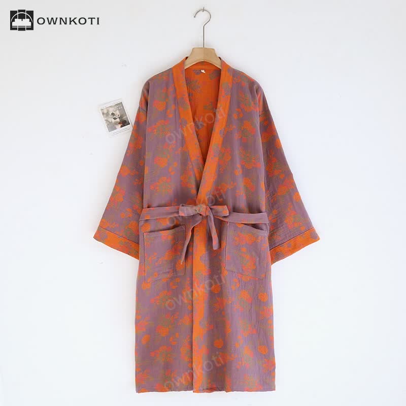 Double Layer Cotton Gauze Kimono Bathrobe