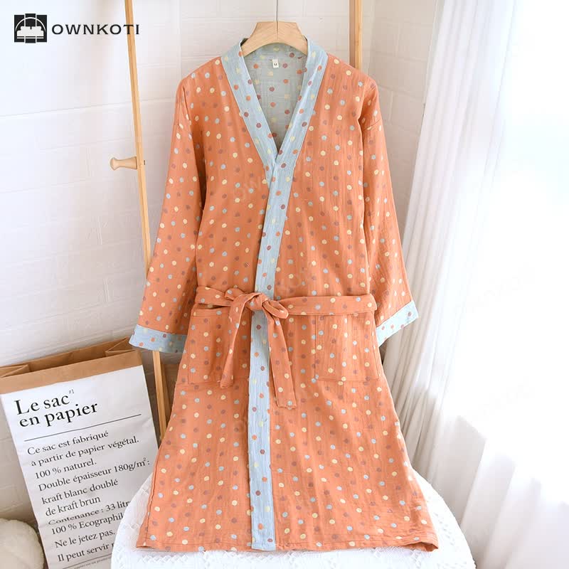 Colorful Dots Cotton Gauze Kimono Bathrobe