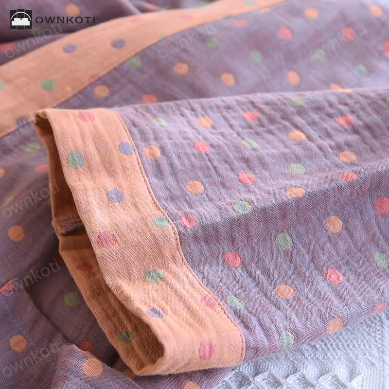 Colorful Dots Cotton Gauze Kimono Bathrobe