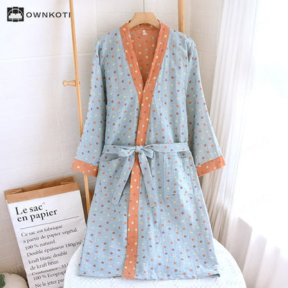 Colorful Dots Cotton Gauze Kimono Bathrobe