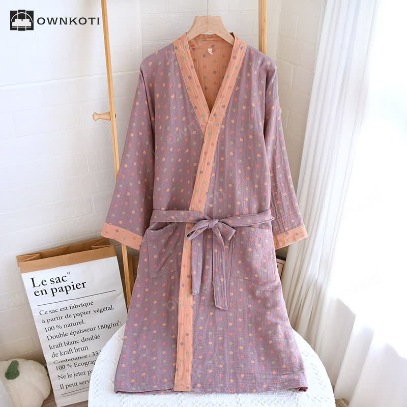 Colorful Dots Cotton Gauze Kimono Bathrobe