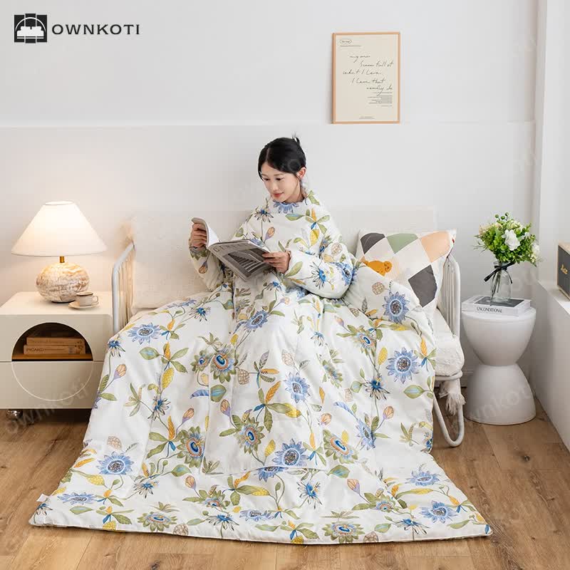 Floral Portable Pillow Quilt with Sleeves