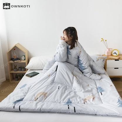 Functional Portable Pillow Quilt With Sleeves