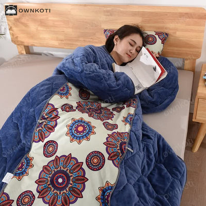 Retro Fleece Functional Pillow Wearable Quilt