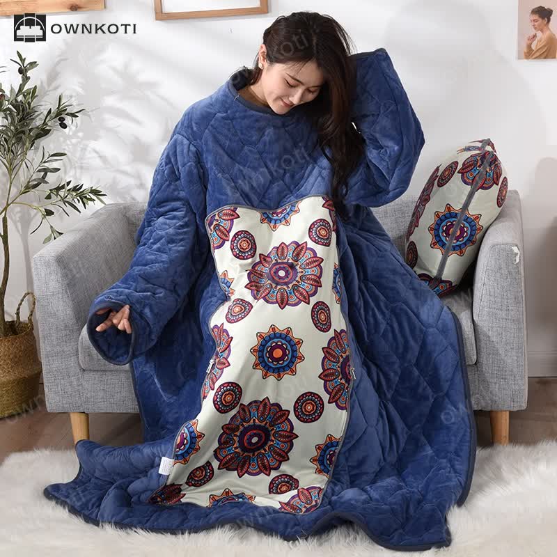 Retro Fleece Functional Pillow Wearable Quilt