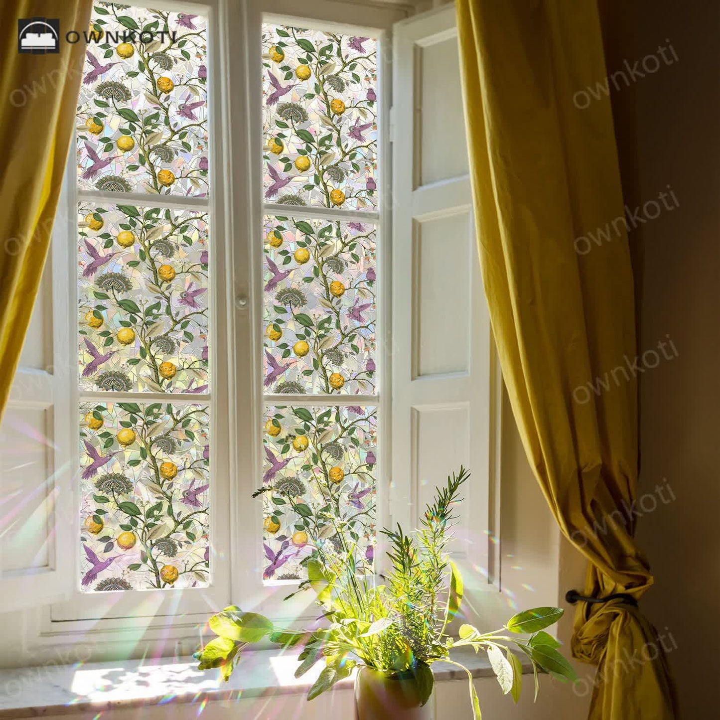 Floral Bird Static Window Privacy Film