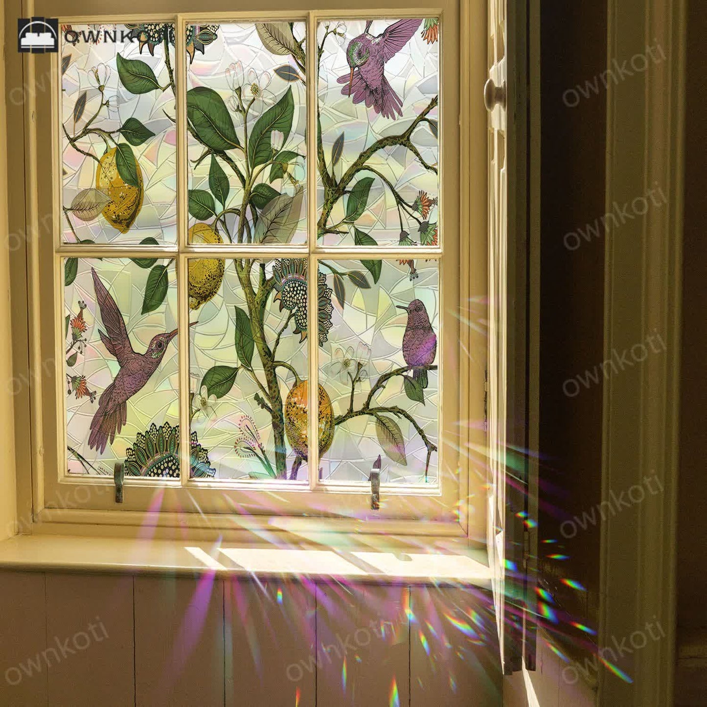 Floral Bird Static Window Privacy Film