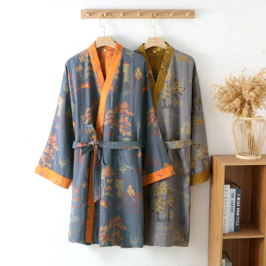 Pure Cotton Breathable Retro Kimono Bathrobe